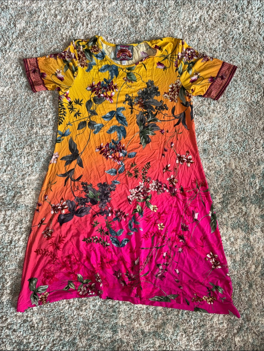 Johnny Was Yellow Orange Pink Floral Shift Dress